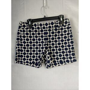 Ann Taylor Shorts Womens 4 Chino Blue Print Preppy Flat Front Check Old Money S